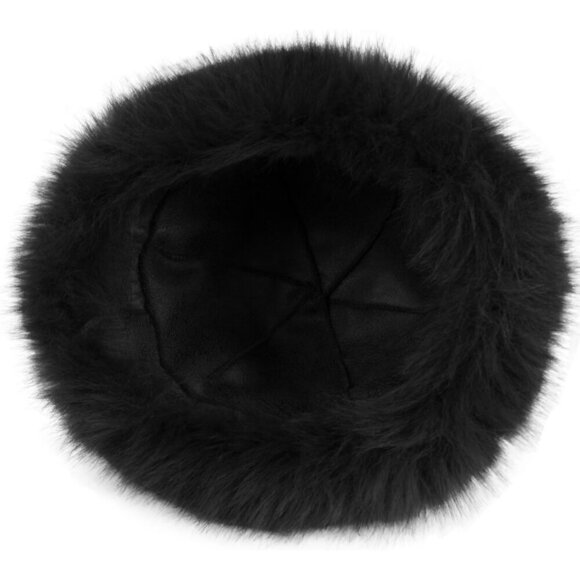 Women\'s Black Faux Fur Fluffy Bucket Hat Winter Warm Fuzzy Mongolian Hat